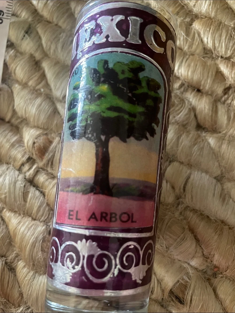 Set of 3 Mexico Lotería Style Shot Glasses - Green, Red, Purple